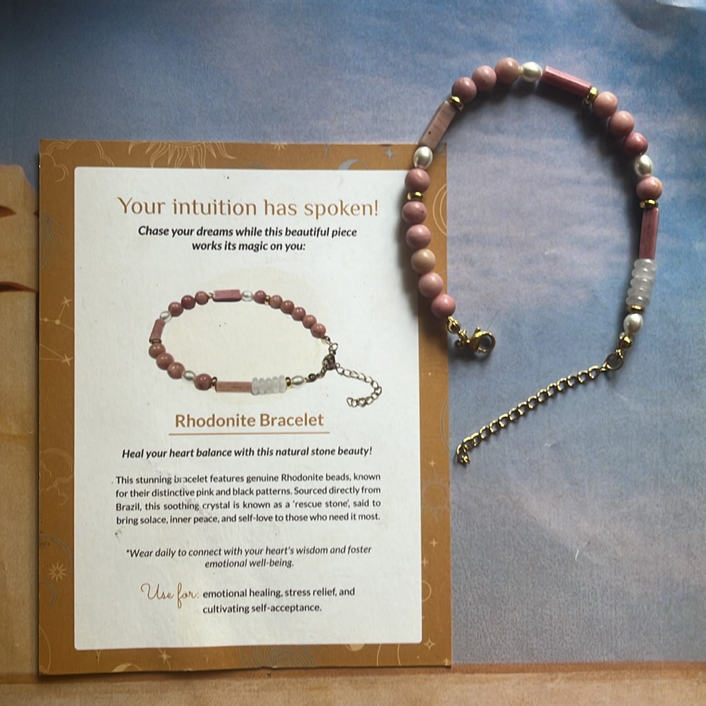 Rhodonite Bracelet With Gold Accents Adjustable Natural Stones Bnwt